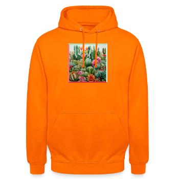 Paysage désertique avec broderie de cactus colorés - Sweat-shirt à capuche unisexe - orange - Devant - AI Model Male 185 light (185cm) & AI Model Female 180 light (180cm)
