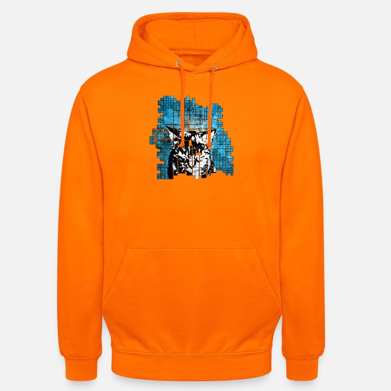 Graffiti-Stil Katzenporträt mit blauer Explosion - Unisex Hoodie - Orange