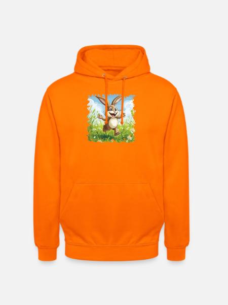Cheerful bunny in spring meadow - Unisex Hoodie - orange