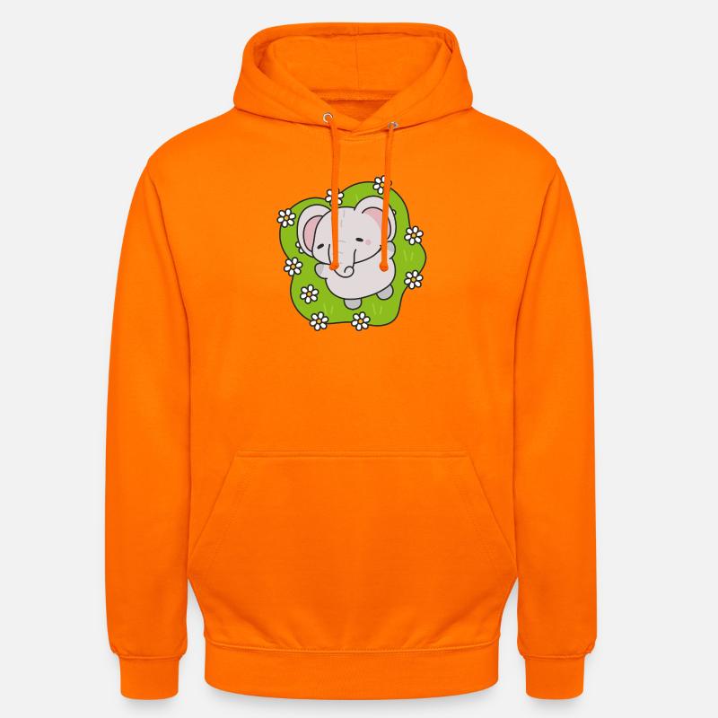 Éléphant Mignon aux Fleurs - Sweat-shirt à capuche unisexe - orange