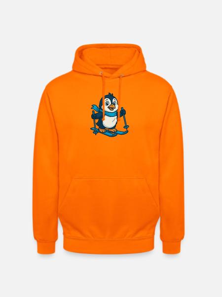 Pingouin sur skis avec écharpe - Sweat-shirt à capuche unisexe - orange