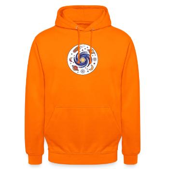 Cosmic Vortex Galaxy - Unisex Hoodie - orange - Front - AI Model Male 185 light (185cm) & AI Model Female 180 light (180cm)