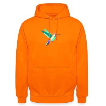 Bunte geometrische Kolibri-Kunst - Unisex Hoodie - Orange - Vorne - AI Model Male 185 light (185cm) & AI Model Female 180 light (180cm)