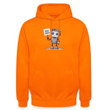 Cute Robot with Flower Crown – Save Earth - Unisex Hoodie - orange - Front - AI Model Male 185 light (185cm) & AI Model Female 180 light (180cm)