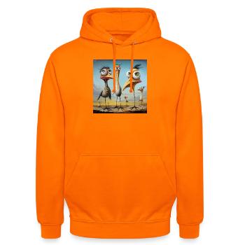 Volée d’oiseaux animée sur la plage - Sweat-shirt à capuche unisexe - orange - Devant - AI Model Male 185 light (185cm) & AI Model Female 180 light (180cm)