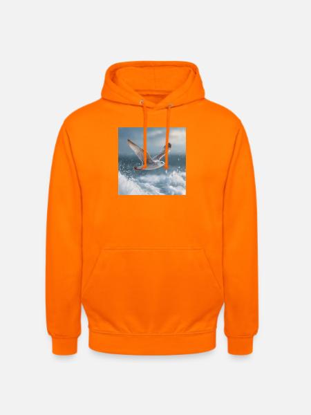 Måge i flugt Nordsø Maritim Kunst - Hættetrøje unisex - orange