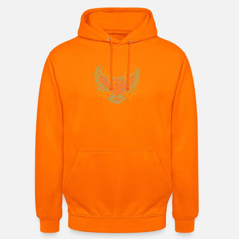 Neon-Eule mit Blitzen - Unisex Hoodie - Orange