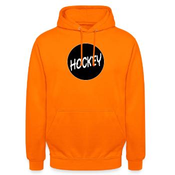 Eishockeyspieler - Unisex Hoodie - Orange - Vorne - AI Model Male 185 light (185cm) & AI Model Female 180 light (180cm)