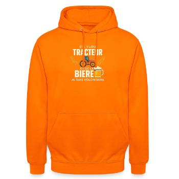 Traktor- und Bierfreiwilliger - Unisex Hoodie - Orange - Vorne - AI Model Male 185 light (185cm) & AI Model Female 180 light (180cm)