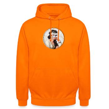 Illustration // Blick durch Medikamente - Unisex Hoodie - Orange - Vorne - AI Model Male 185 light (185cm) & AI Model Female 180 light (180cm)