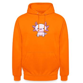 Pink kawaii Axolotl – Niedliches Tier - Unisex Hoodie - Orange - Vorne - AI Model Male 185 light (185cm) & AI Model Female 180 light (180cm)