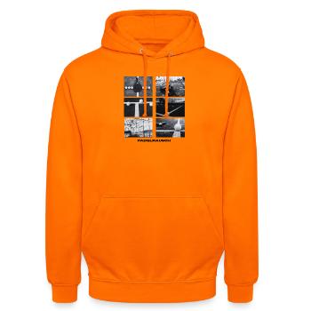 Padelrausch Collage BW - Unisex Hoodie - orange - Front - AI Model Male 185 light (185cm) & AI Model Female 180 light (180cm)