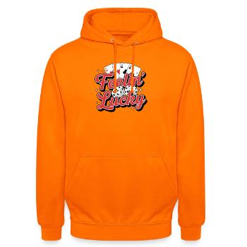 Feelin Lucky Card Dice Casino Vibe - Unisex Hoodie - Orange - Vorne - AI Model Male 185 light (185cm) & AI Model Female 180 light (180cm)
