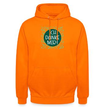 Ich danke mir Sprüche - Unisex Hoodie - Orange - Vorne - AI Model Male 185 light (185cm) & AI Model Female 180 light (180cm)