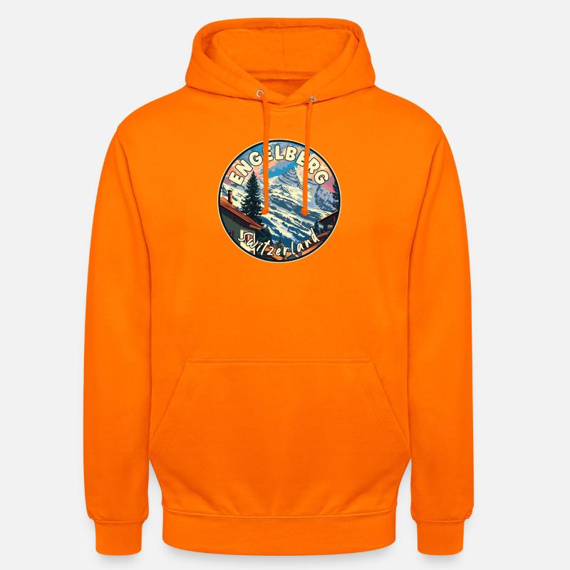 Découvrez Alpine Engelberg en Suisse - Sweat-shirt à capuche unisexe - orange