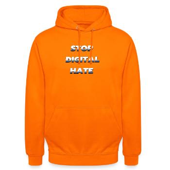 Stop Digital Hate – gegen digitale Gewalt - Unisex Hoodie - Orange - Vorne - AI Model Male 185 light (185cm) & AI Model Female 180 light (180cm)