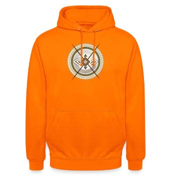 Geometrisches Tribal-Mandala Emblem - Unisex Hoodie - Orange - Vorne - AI Model Male 185 light (185cm) & AI Model Female 180 light (180cm)