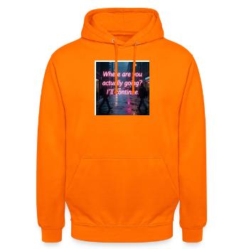 Neon Rain Street Quote - Unisex Hoodie - orange - Front - AI Model Male 185 light (185cm) & AI Model Female 180 light (180cm)