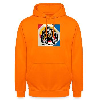 Bitcoin Gorilla Kettenheld - Unisex Hoodie - Orange - Vorne - AI Model Male 185 light (185cm) & AI Model Female 180 light (180cm)