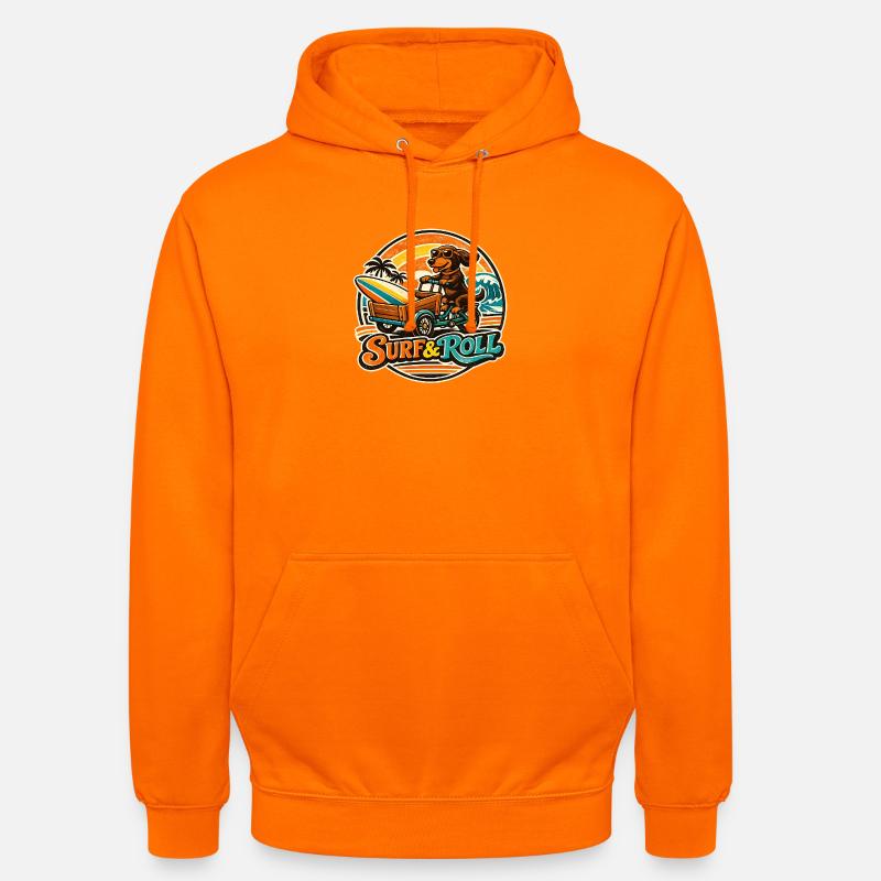 Surf & Roll Dachshund with Surfboard - Unisex Hoodie - orange
