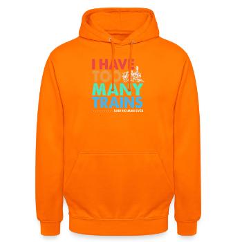 Modelleisenbahn Modellbau Modellbauer - Unisex Hoodie - Orange - Vorne - AI Model Male 185 light (185cm) & AI Model Female 180 light (180cm)