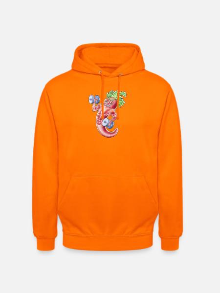 Muscular Chilli Cartoon Pepper Lifting Weights - Unisex Hoodie - orange