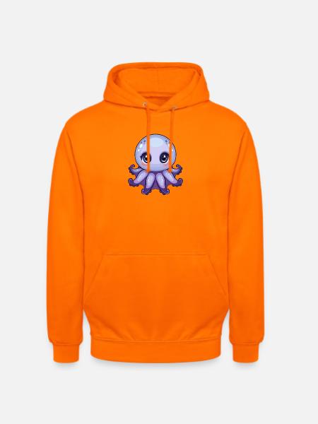 Kawaii Big Eyes Purple Octopus - Unisex Hoodie - orange