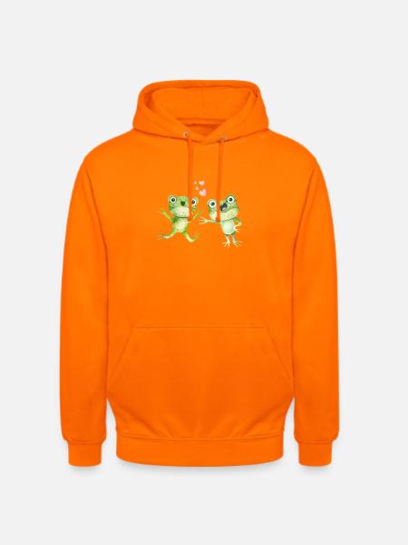 Two cheerful frogs singing with hearts - Unisex Hoodie - orange