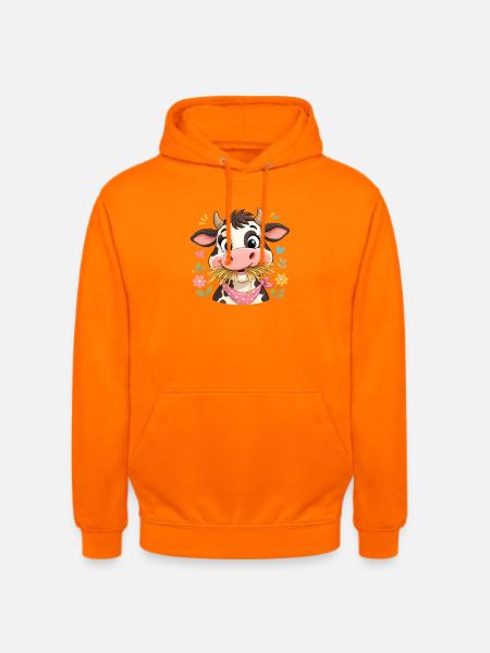 Vache avec foin et fleurs - Sweat-shirt à capuche unisexe - orange