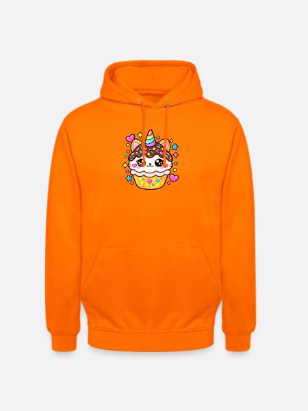 Leuchtender Kawaii-Einhorn-Cupcake - Unisex Hoodie - Orange