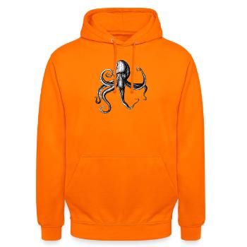 Monochrome Tintenkrake Illustration - Unisex Hoodie - Orange - Vorne - AI Model Male 185 light (185cm) & AI Model Female 180 light (180cm)
