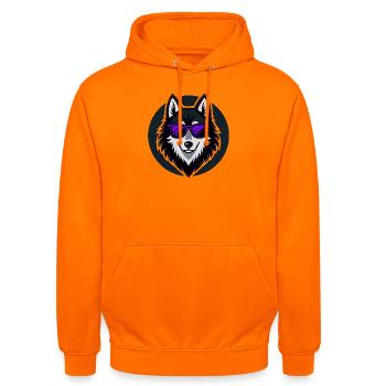 Husky lunettes violettes glam - Sweat-shirt à capuche unisexe - orange - Devant - AI Model Male 185 light (185cm) & AI Model Female 180 light (180cm)