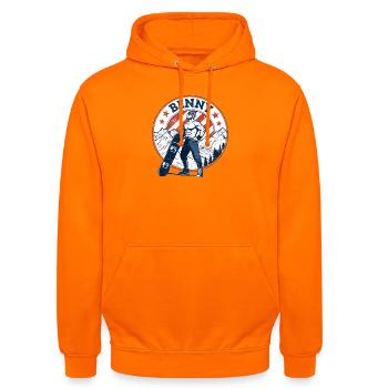 Benny, look vintage - Sweat-shirt à capuche unisexe - orange - Devant - AI Model Male 185 light (185cm) & AI Model Female 180 light (180cm)
