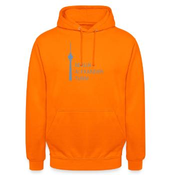 Lustiger Berlin Fernsehturm Parodie Minimal  - Unisex Hoodie - Orange - Vorne - AI Model Male 185 light (185cm) & AI Model Female 180 light (180cm)