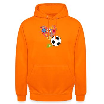 Blumenherz mit Fußball - Unisex Hoodie - Orange - Vorne - AI Model Male 185 light (185cm) & AI Model Female 180 light (180cm)