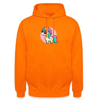 Poney arcenciel lunettes glam - Sweat-shirt à capuche unisexe - orange - Devant - AI Model Male 185 light (185cm) & AI Model Female 180 light (180cm)