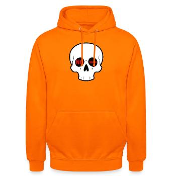 No_Signal_Skull_Minimal_Streetwear - Unisex Hoodie - Orange - Vorne - AI Model Male 185 light (185cm) & AI Model Female 180 light (180cm)