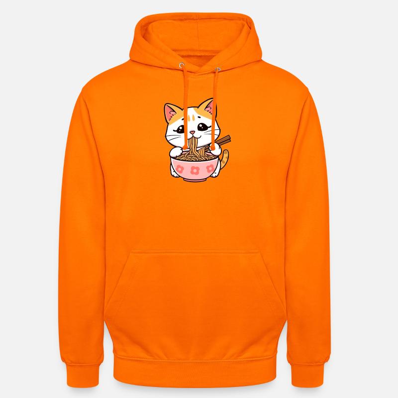 Le chat mange des nouilles ramen - Sweat-shirt à capuche unisexe - orange