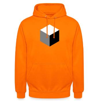 Geometrische Würfel-Silhouette - Unisex Hoodie - Orange - Vorne - AI Model Male 185 light (185cm) & AI Model Female 180 light (180cm)
