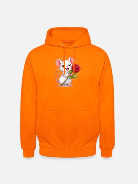 Topo carino con rosa – Motivo di San Valentino pieno d'amore - Felpa con cappuccio unisex - arancione