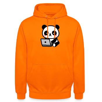 Kawaii Geeky Panda – Niedliche Zeichnung - Unisex Hoodie - Orange - Vorne - AI Model Male 185 light (185cm) & AI Model Female 180 light (180cm)