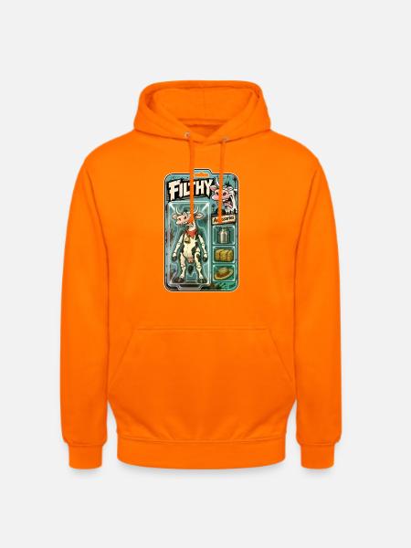 Schmutzige Kuh-Actionspielzeugverpackung - Unisex Hoodie - Orange