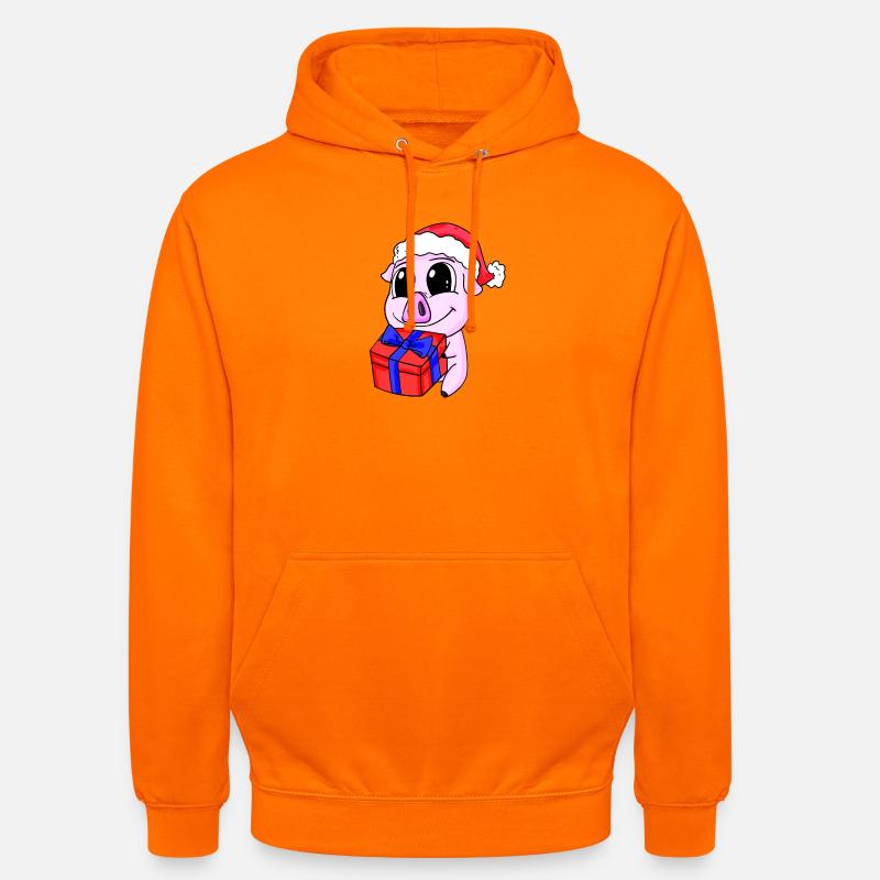 Cochon mignon avec cadeau - Noël - Sweat-shirt à capuche unisexe - orange