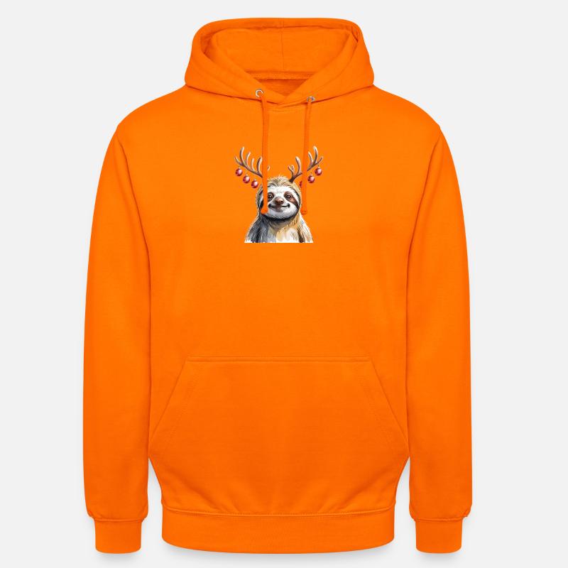 Faultier Mit Rentiergeweih Und Weihnachtskugeln - Unisex Hoodie - Orange