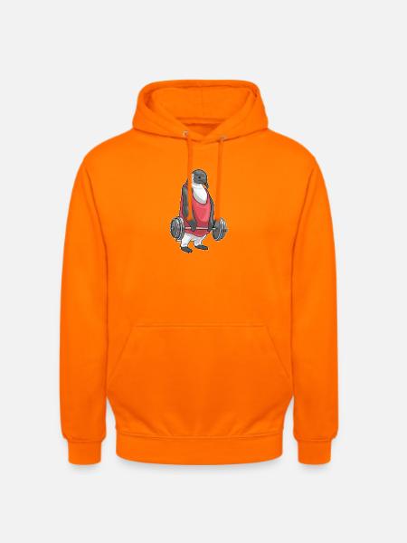 Penguin Bodybuilder Barbell Musculation - Sweat-shirt à capuche unisexe - orange
