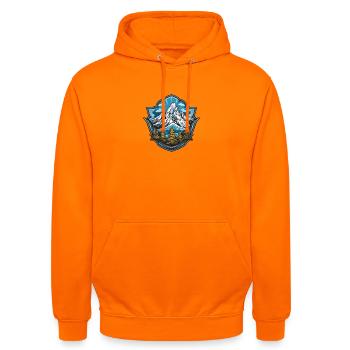 Alpen Gipfelsee Landschaftsabzeichen - Unisex Hoodie - Orange - Vorne - AI Model Male 185 light (185cm) & AI Model Female 180 light (180cm)