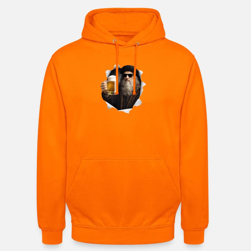 Leonardo Da Vinci con birra e occhiali da sole - Felpa con cappuccio unisex - arancione