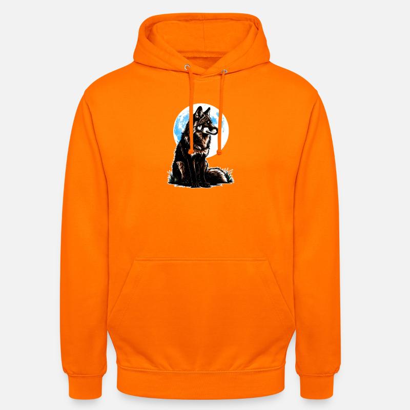 Un loup devant une lune bleue - Sweat-shirt à capuche unisexe - orange
