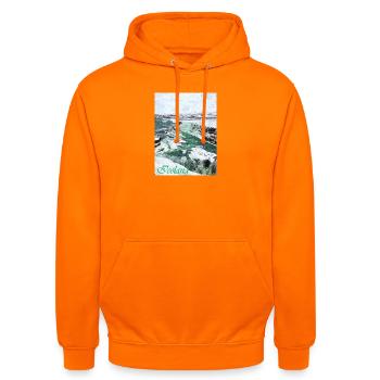 Gefrorene Wasserfälle in Island - Unisex Hoodie - Orange - Vorne - AI Model Male 185 light (185cm) & AI Model Female 180 light (180cm)