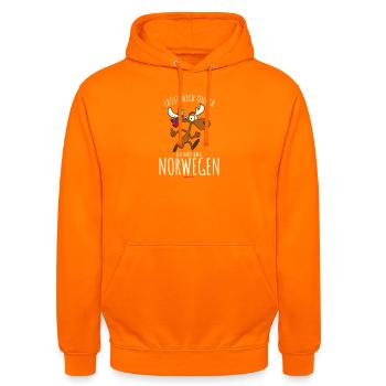 Lasst mich durch ich muss nach Norwegen - Unisex Hoodie - Orange - Vorne - AI Model Male 185 light (185cm) & AI Model Female 180 light (180cm)